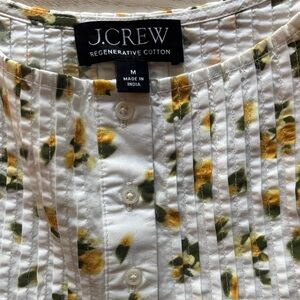 J.Crew White Blouse with Yellow and Green Floral Pattern